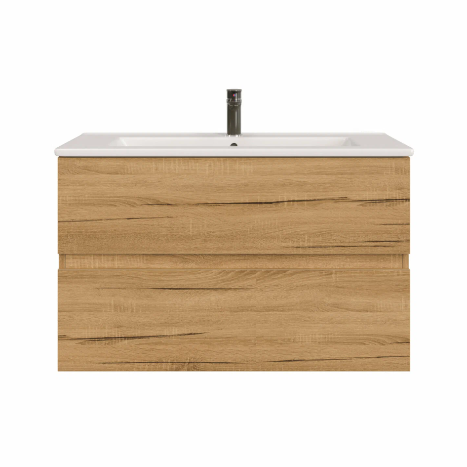 Тумба подвесная SanStar Lavanti 90 с раковиной Квадро 90,Дуб вотан