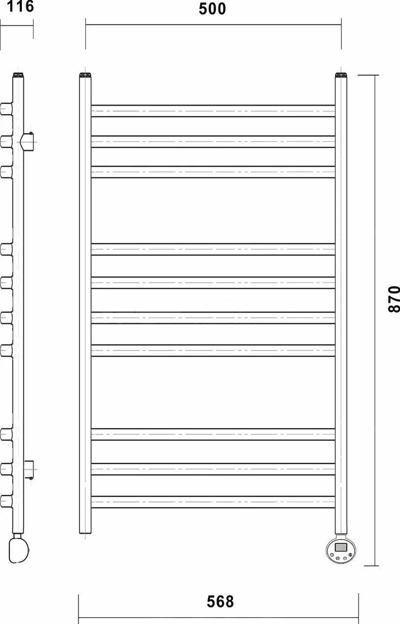 Полотенцесушитель электрический Калипсо Domoterm П10 500х800 R правый, черный матовый