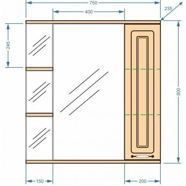 Зеркало со шкафчиком Stella Polar Кармела 75 R свет, карпатская ель