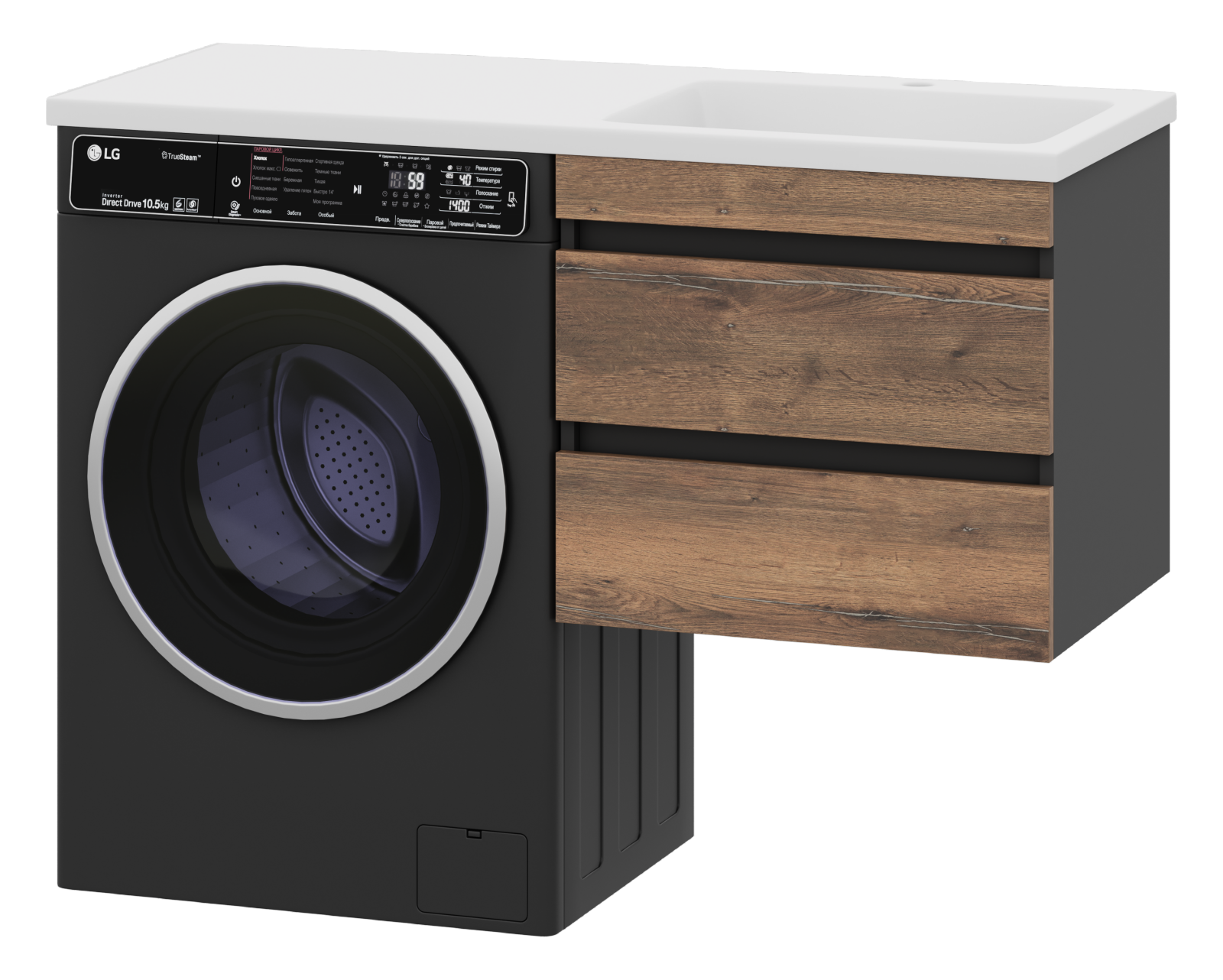 Тумба с раковиной Misty Коломбо 60 под стиральную машину подвесная с раковиной Эстет Даллас 120 L, дуб галифакс/антрацит