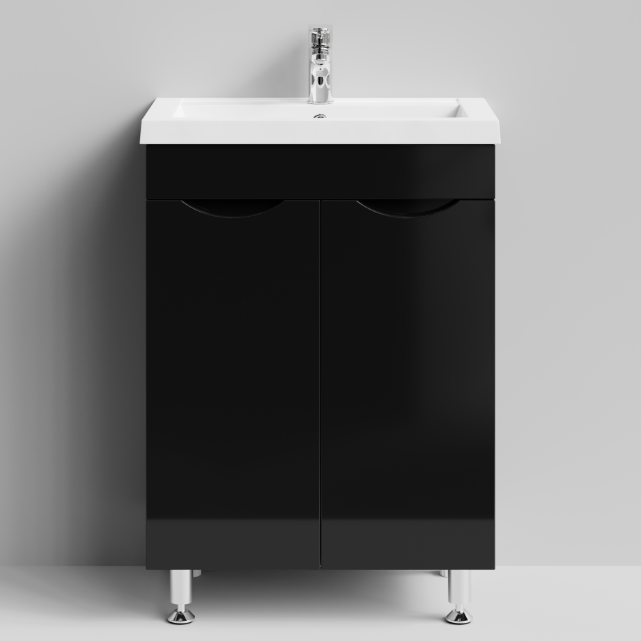 Тумба с раковиной Vod-ok Смайл 58 напольная, черный глянец