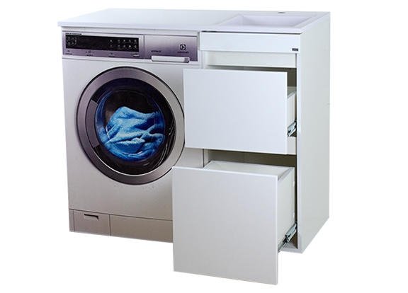 Тумба с раковиной Misty Фостер 40 с 2 ящиками, под стиральную машину, с раковиной Misty Гавана 100 R, белый