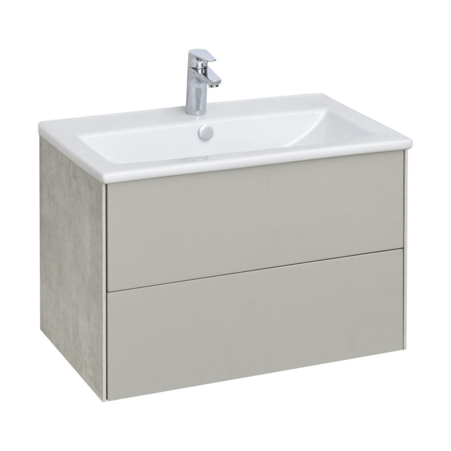 Тумба Aquaton Сохо 75 с раковиной Элина 75 подвесная, слэйт/галька серая