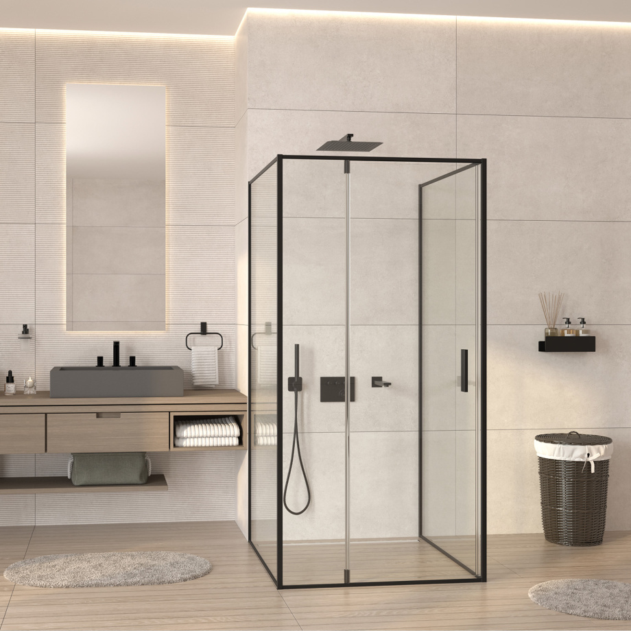 Душевой уголок WasserKraft Elbe 74P42 100х100 квадратный, без поддона, прозрачное стекло, черный матовый
