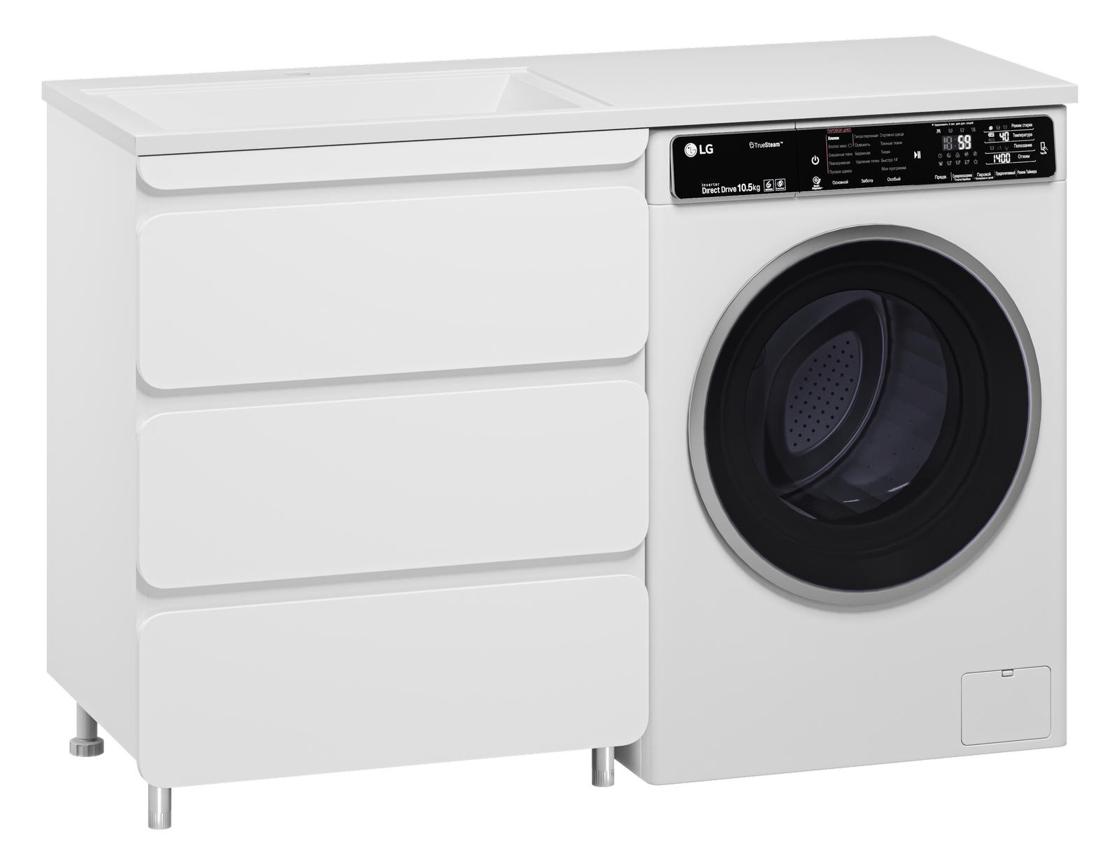 Тумба с раковиной Misty Чегет 70 под стиральную машину, с раковиной Misty Гавана 130 L, белый