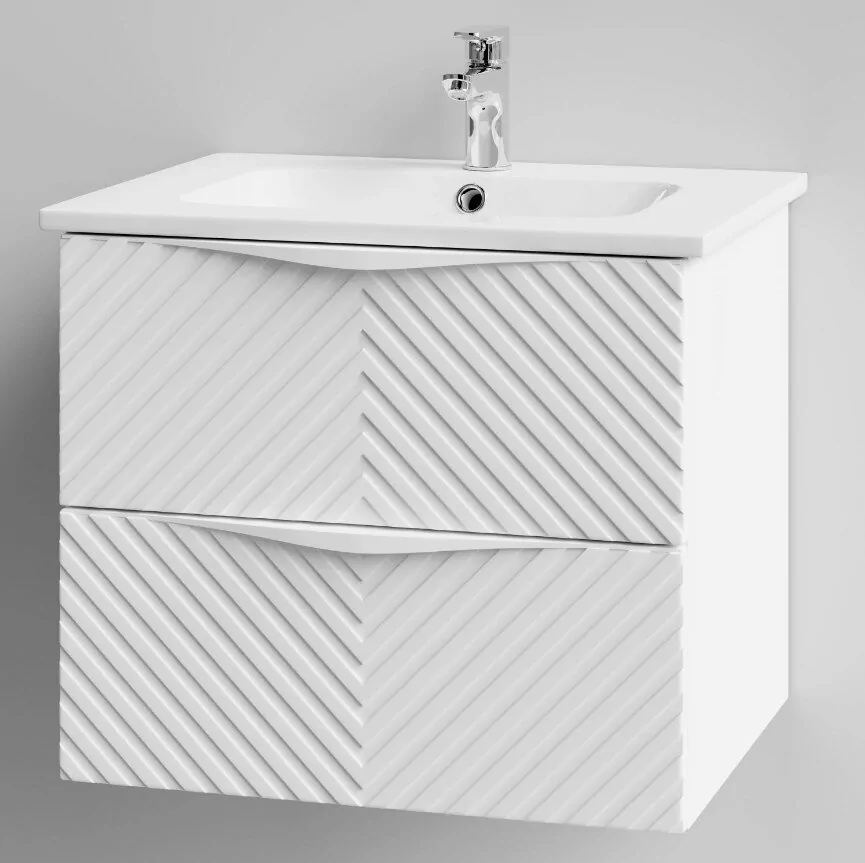 Тумба с раковиной Vod-ok Elite Эйфория 60 F4 елка крупная с ручкой, подвесная, два ящика, белый матовый