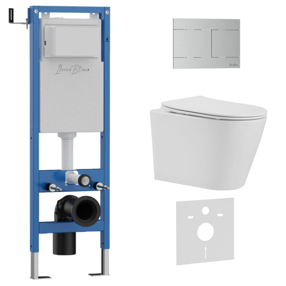 Комплект 3в1 IBERICA BLANCA инсталляция SILENCIO MINI, унитаз BURGOS ALTO белый, кнопка смыва INOX-R хром матовый (IB.001M.BRA.231.1501)
