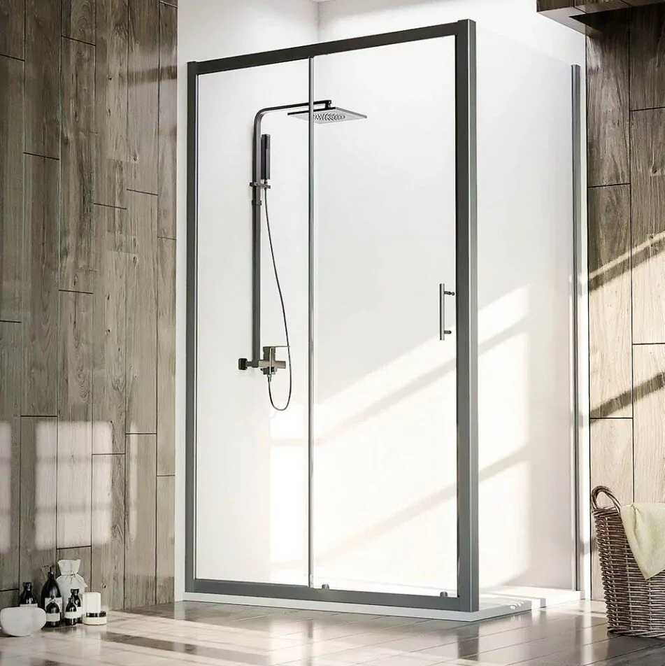 Душевой уголок Veconi RV072B-10090-01-C4 100х90 без поддона, прозрачное стекло, черный матовый