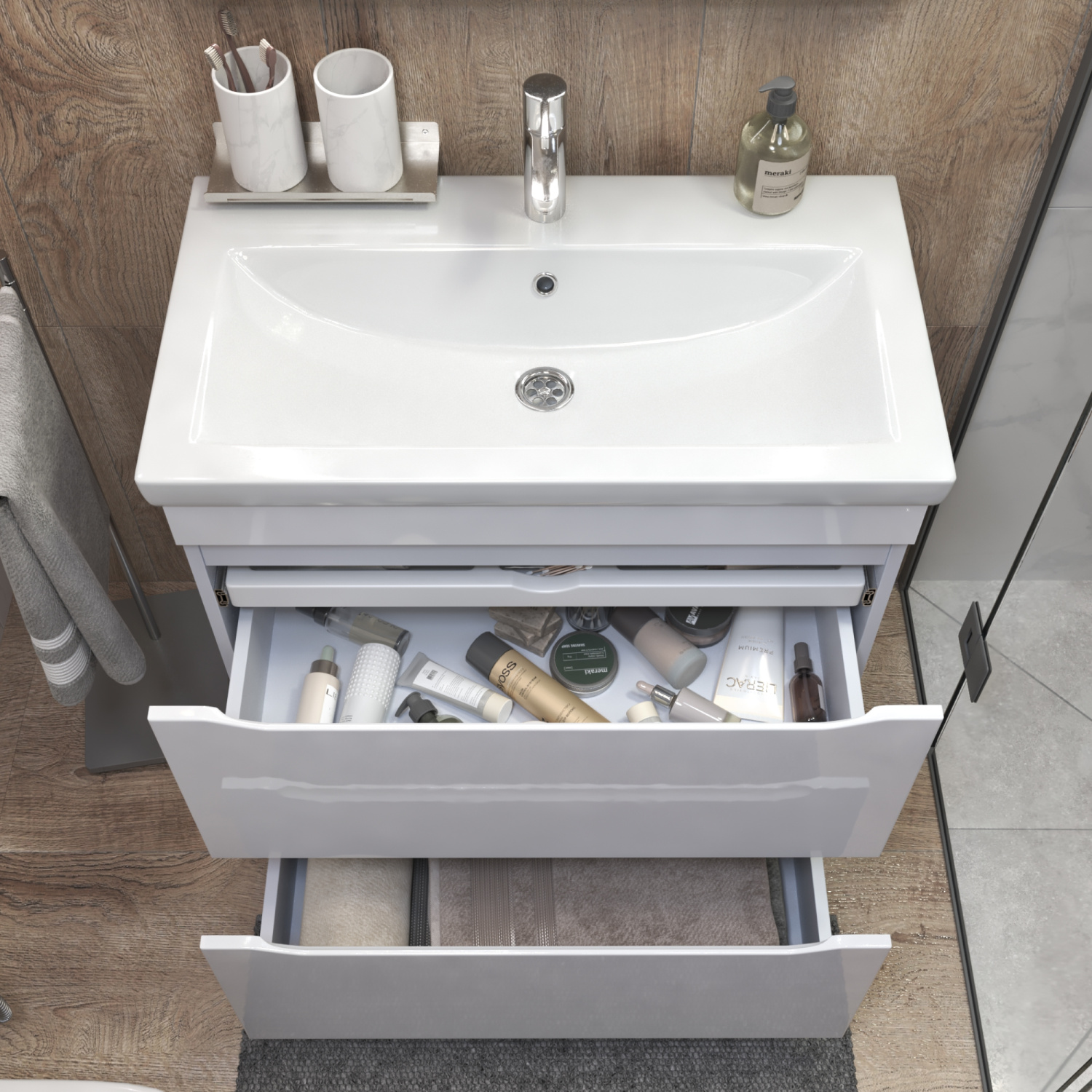 Тумба напольная Vigo Grani 800-0-2 с раковиной Como 80, 2 ящика, белый