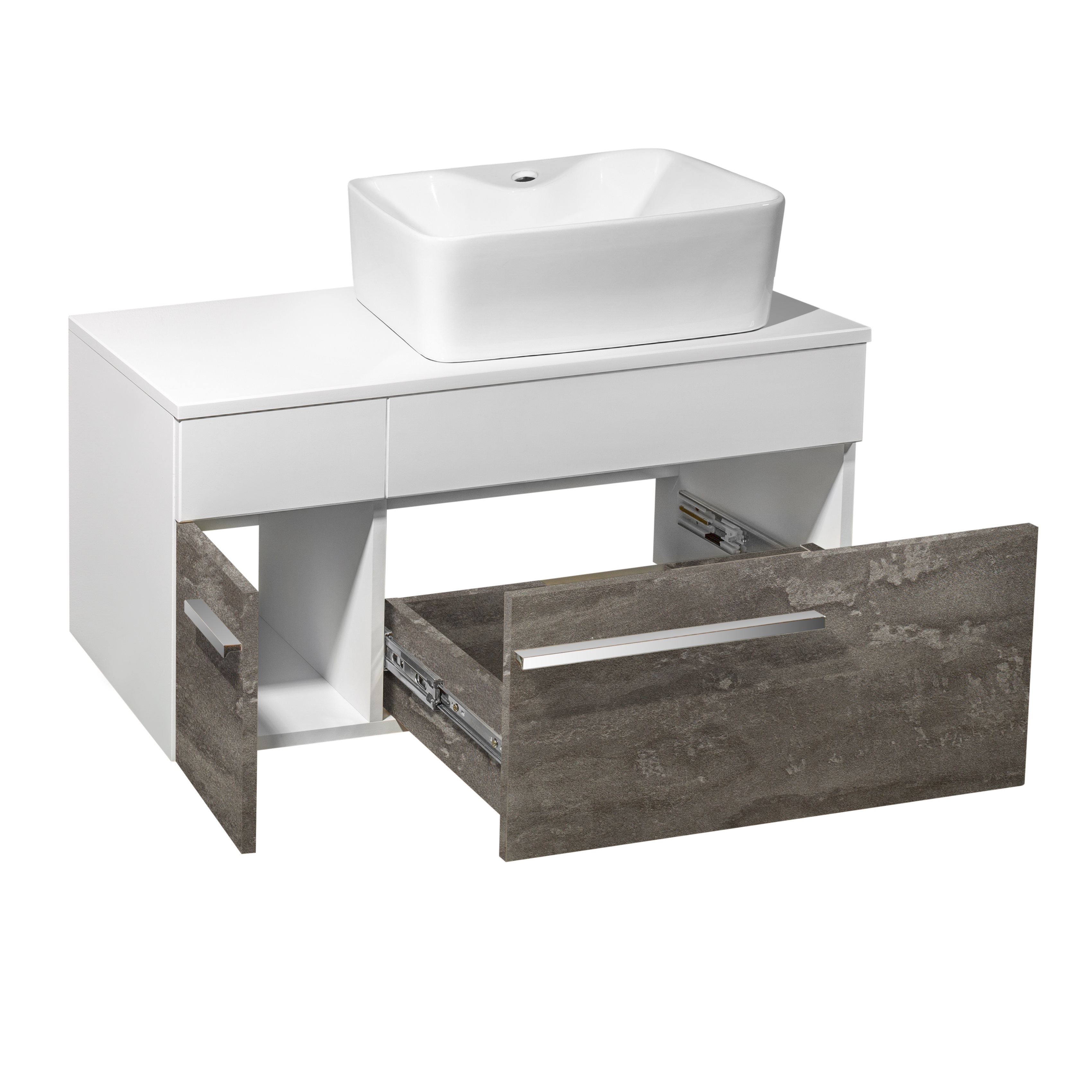 Тумба подвесная Runo Вудлайн 85 железный камень/белый под накладную раковину