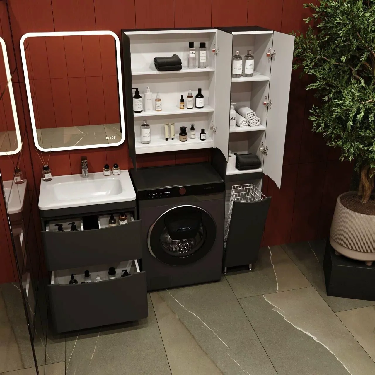 Пенал Style Line Бергамо 30 R напольный, с корзиной, черный