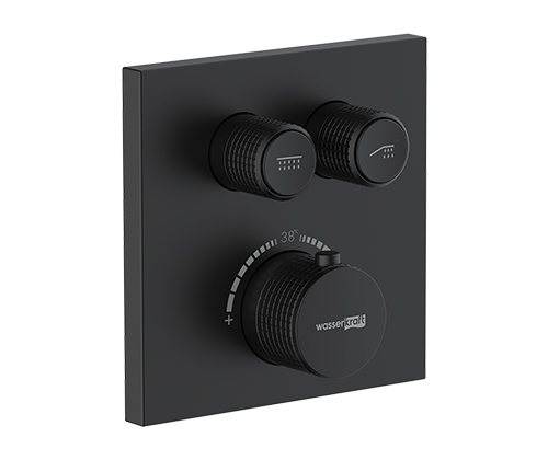 Смеситель с переключателем WasserKraft Elbe 7448 Thermo встраиваемый, на 2 выхода, с термостатом, черный Soft-touch