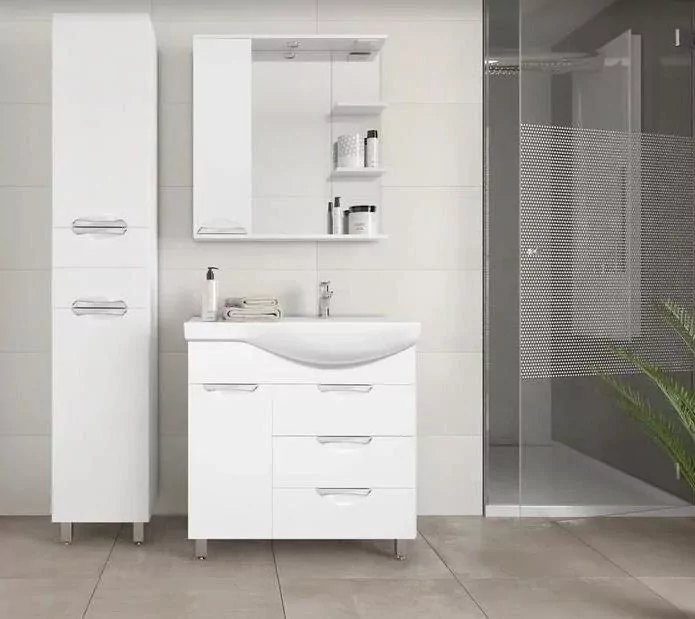 Тумба с раковиной Style Line Жасмин 82 L с корзиной, напольная, белая