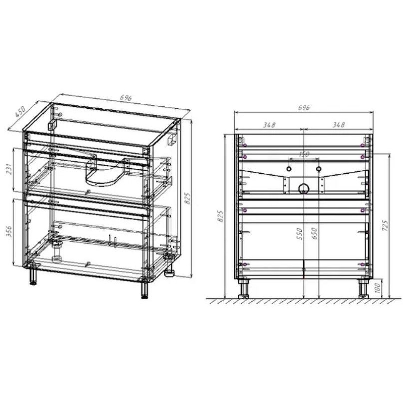 Тумба напольная Style Line Атлантика 70 Plus Люкс с раковиной Атлантика 70, ясень перламутр