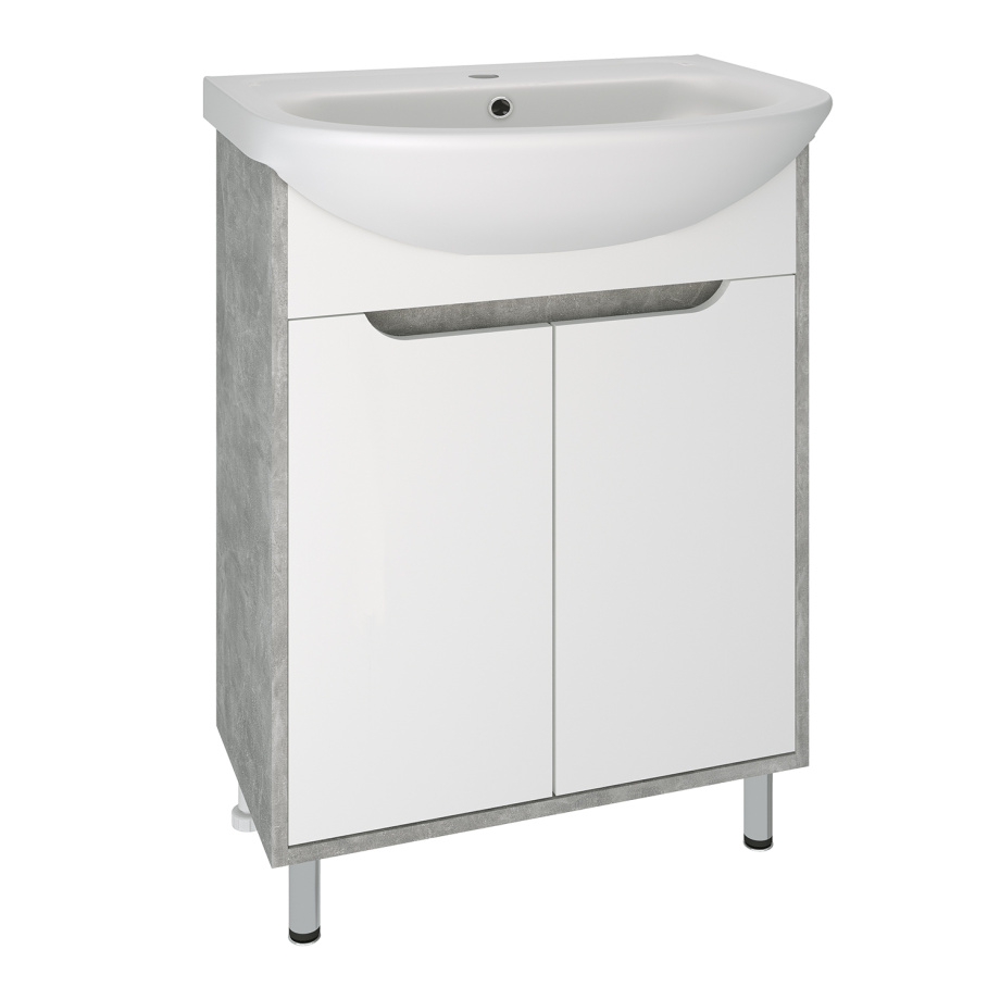 Тумба напольная Runo Эко 60 с раковиной Уют 60, белый/серый бетон