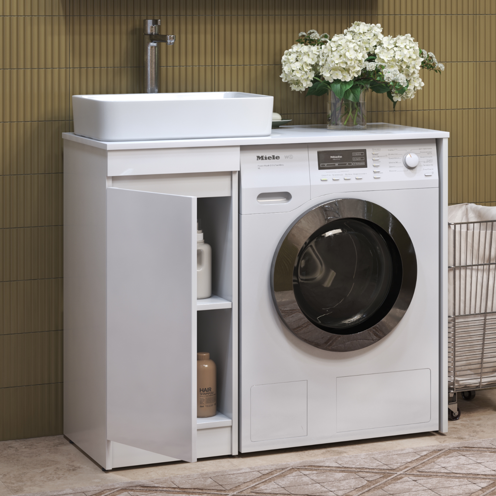 Тумба со столешницей Urban 40 и раковиной Urban, L левая, 1 дверь, под стиральную машину, белая