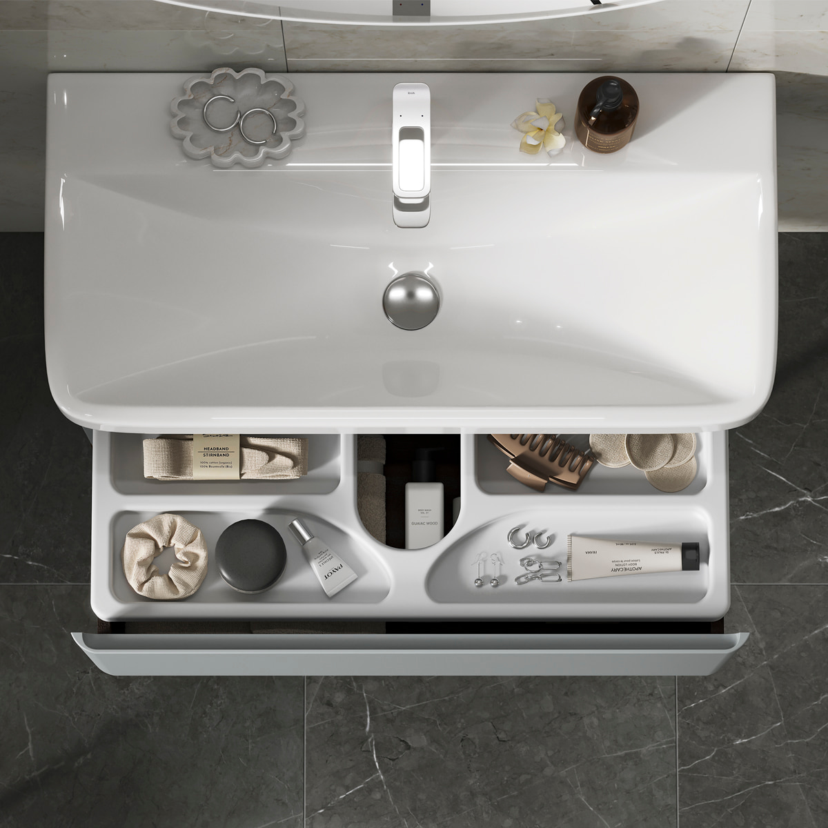 Тумба подвесная EQUIL Elegante с раковиной Nice 80, 1 ящик, мэйджик/дуб голиано