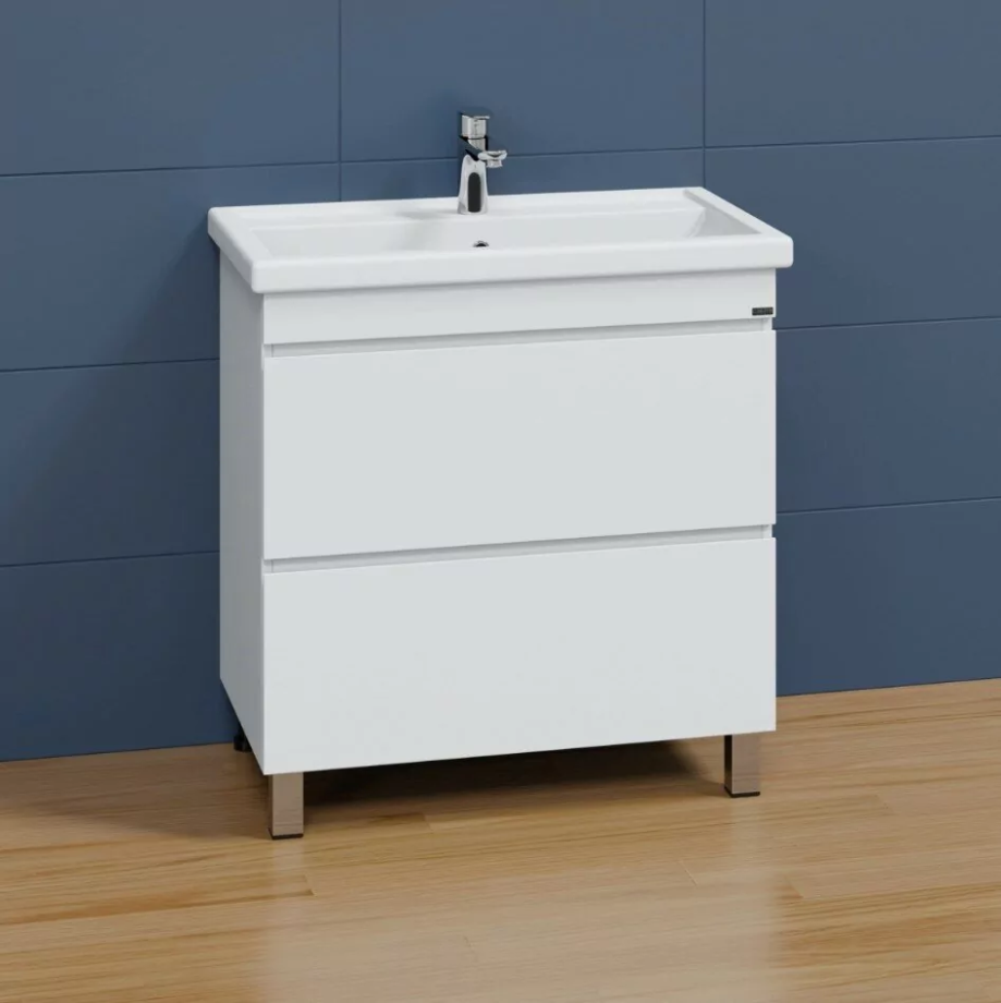 Тумба напольная Санта Марс 80 с раковиной 80 Фостер, 2 ящика, белая