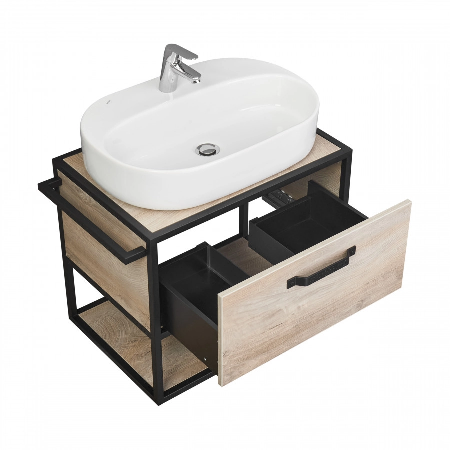 Тумба подвесная Aquaton Лофт Фабрик 80 с раковиной Одри 42x62 Round, дуб эндгрейн