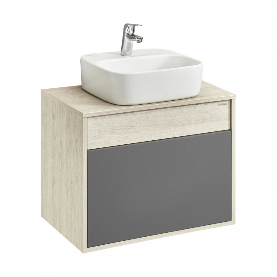 Тумба подвесная Aquaton Лофт Урбан 65 с раковиной Одри 420х420 Soft, серый графит, дуб орегон