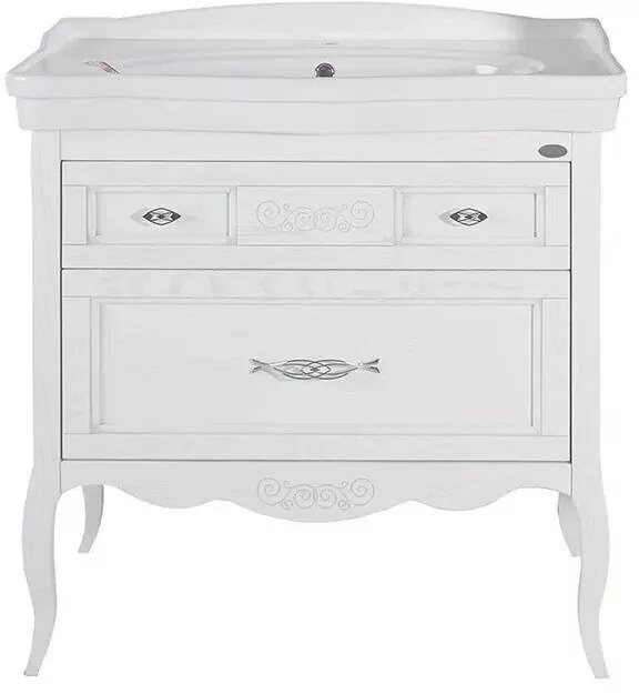 Тумба с раковиной ASB Woodline Модерн 85 напольная, белый, патина серебро