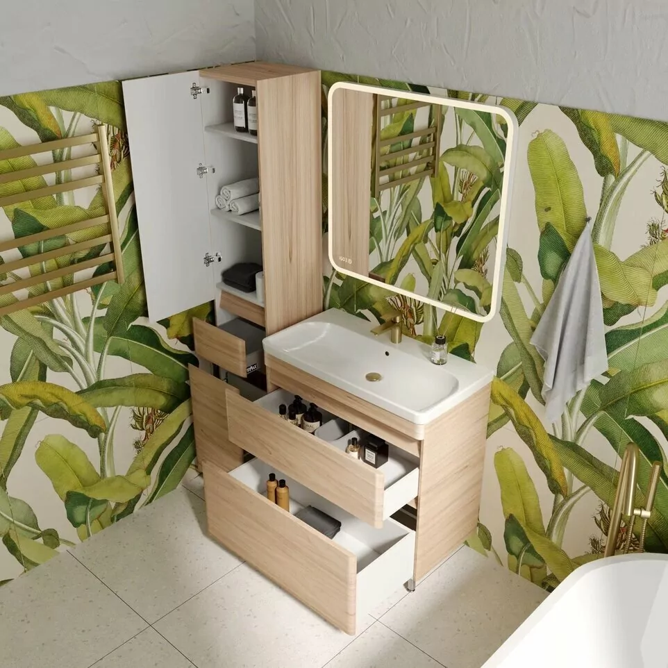 Тумба напольная Style Line Атлантика 80 Plus Люкс с раковиной Атлантика 80, ясень перламутр