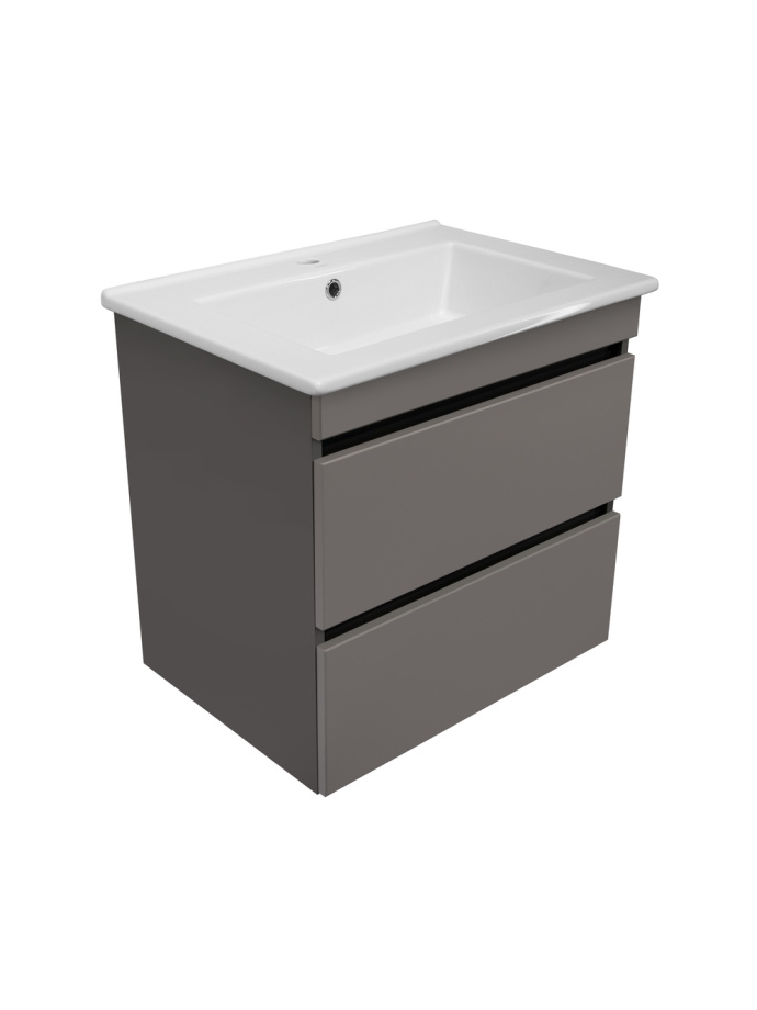 Тумба подвесная Runo Манхэттен 65 с раковиной Оскар 65, темно-серая/серая