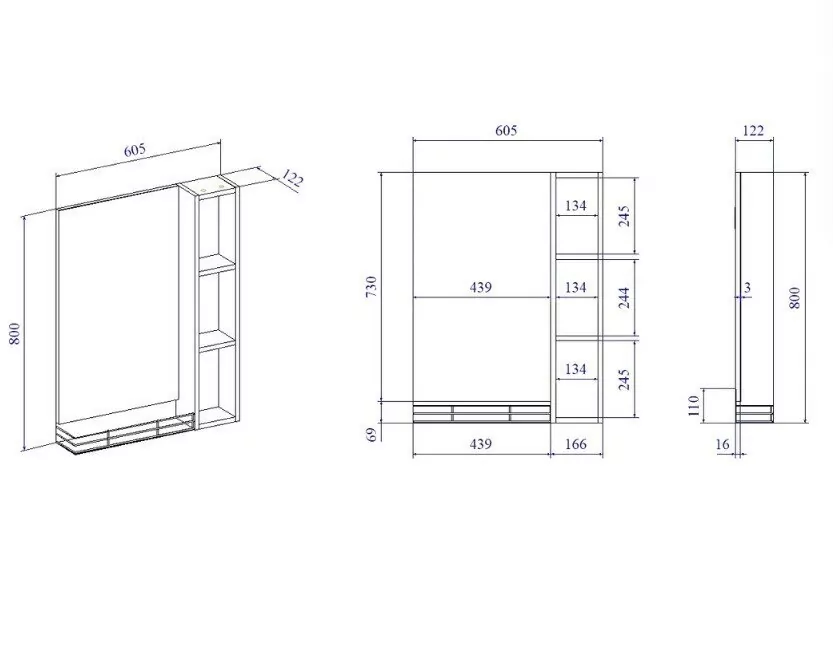 Зеркало со шкафчиком Sanflor Выборг 60 R крафт золотой/черный матовый