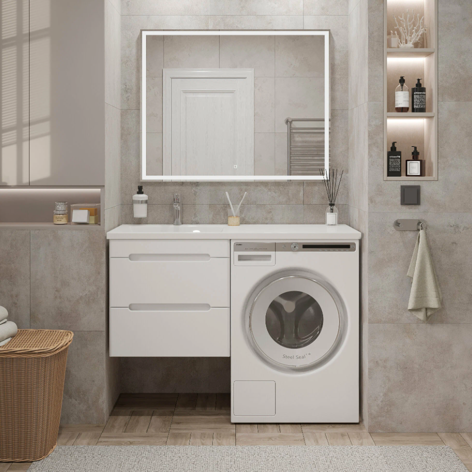 Тумба подвесная SanStar Толедо 60 с раковиной Даллас 120 левый белая