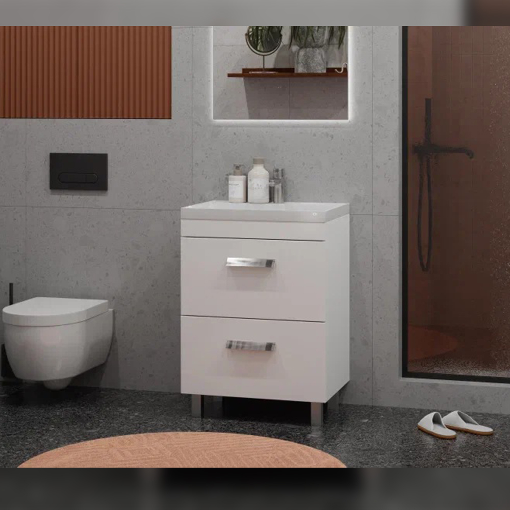 Тумба с раковиной напольная Velvex Orlando tn.ORL.CLA.60.2Y белый матовый, 60 см