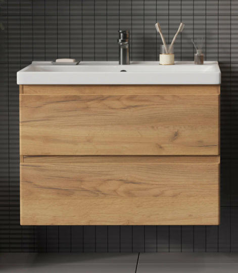 Тумба подвесная SanStar Riana 100 с раковиной Фостер 100, gold kraft