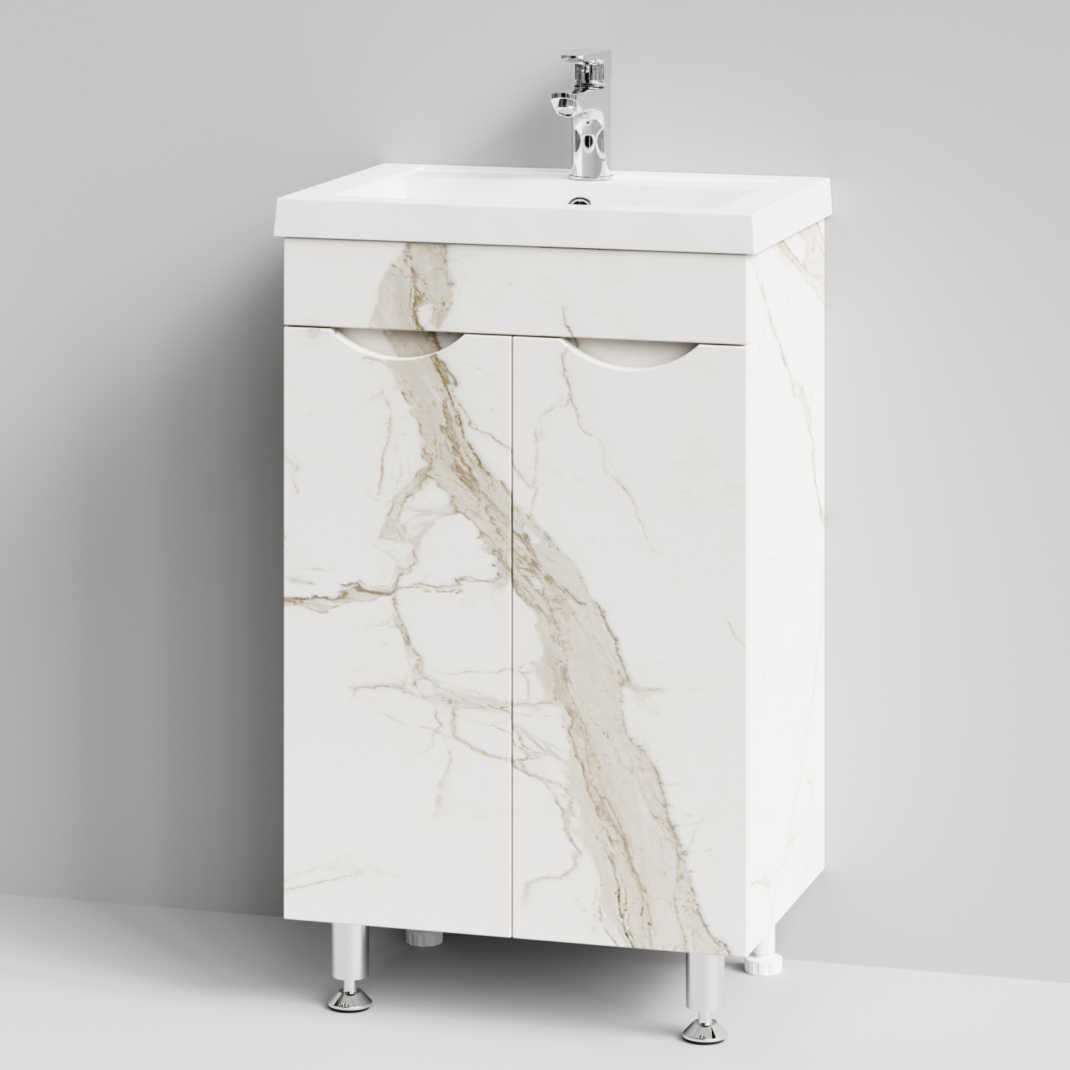 Тумба с раковиной Vod-ok Смайл 50 напольная, Мрамор Белый натур милк
