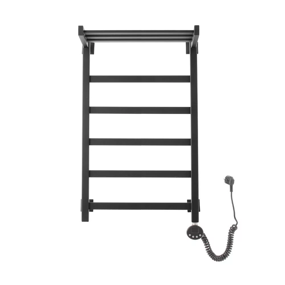 Полотенцесушитель электрический Domoterm Квадро Плюс с полкой П6 500х800 ER, черный матовый