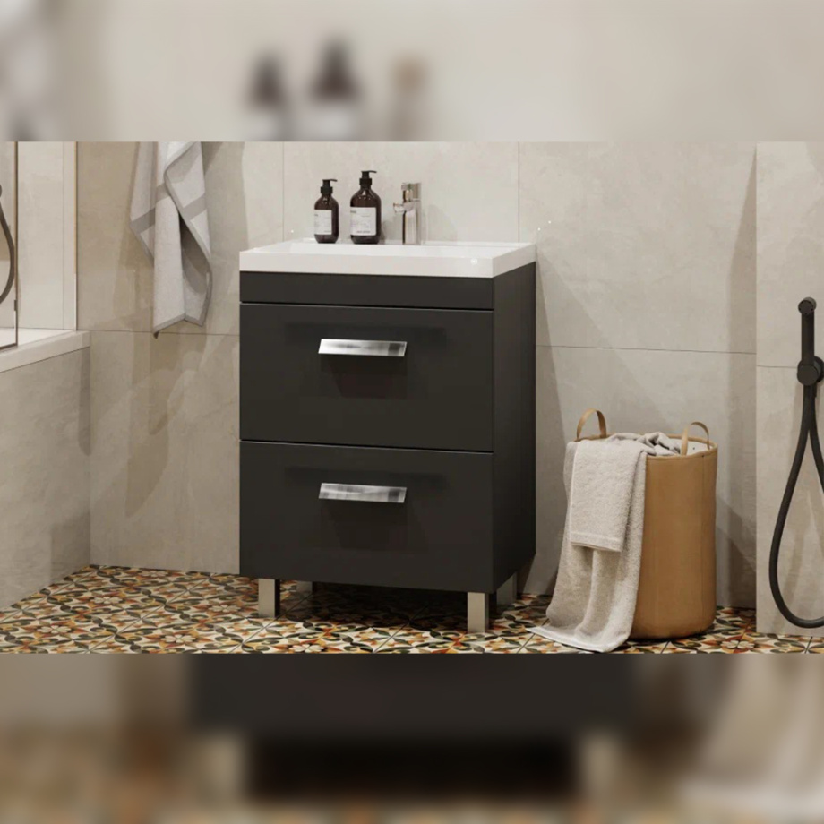 Тумба с раковиной напольная Velvex Orlando tn.ORL.CLA.60.2Y графит, 60 см