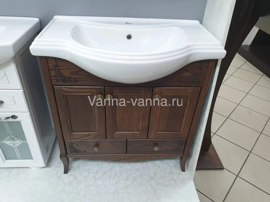 Тумба напольная Asb-Woodline Салерно 80 с раковиной Классик 80, антикварный орех