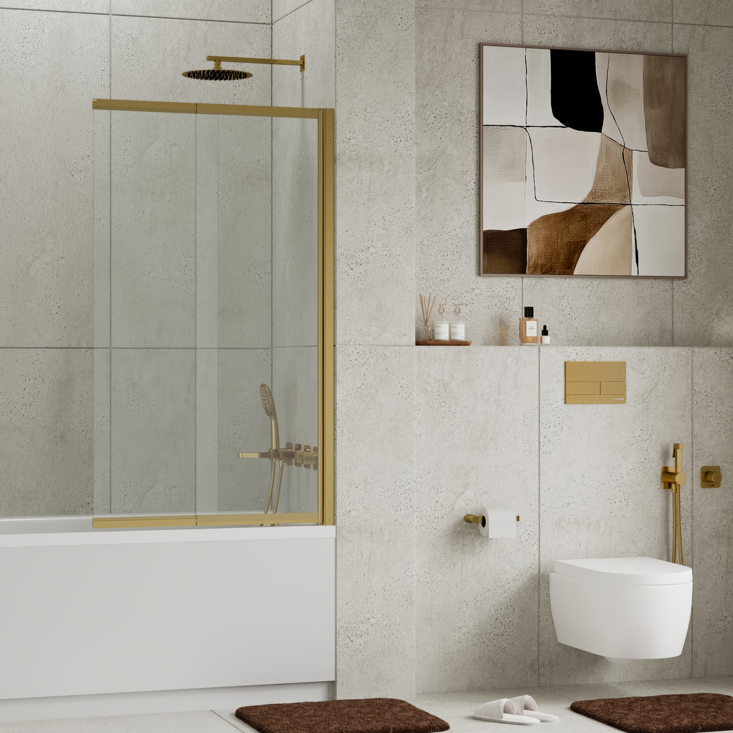 Стеклянная шторка WasserKraft Schunter 82S02-100WS профиль золото матовое