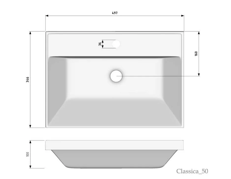 Тумба подвесная Vod-ok Тач 50 2 ящика с раковиной Classica 50, белая + 13 цветов