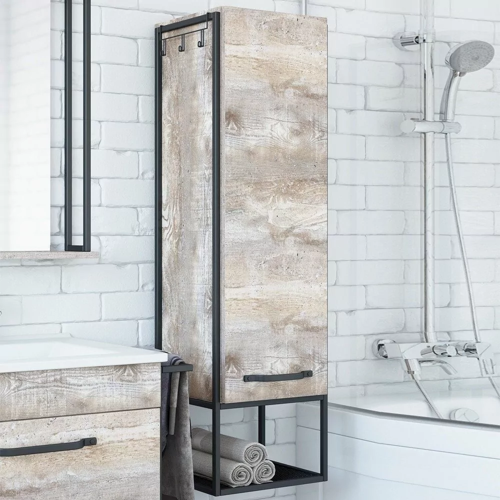 Пенал Sanflor Бруклин 50 L/R подвесной, с открытой полкой, бетон пайн, экзотик