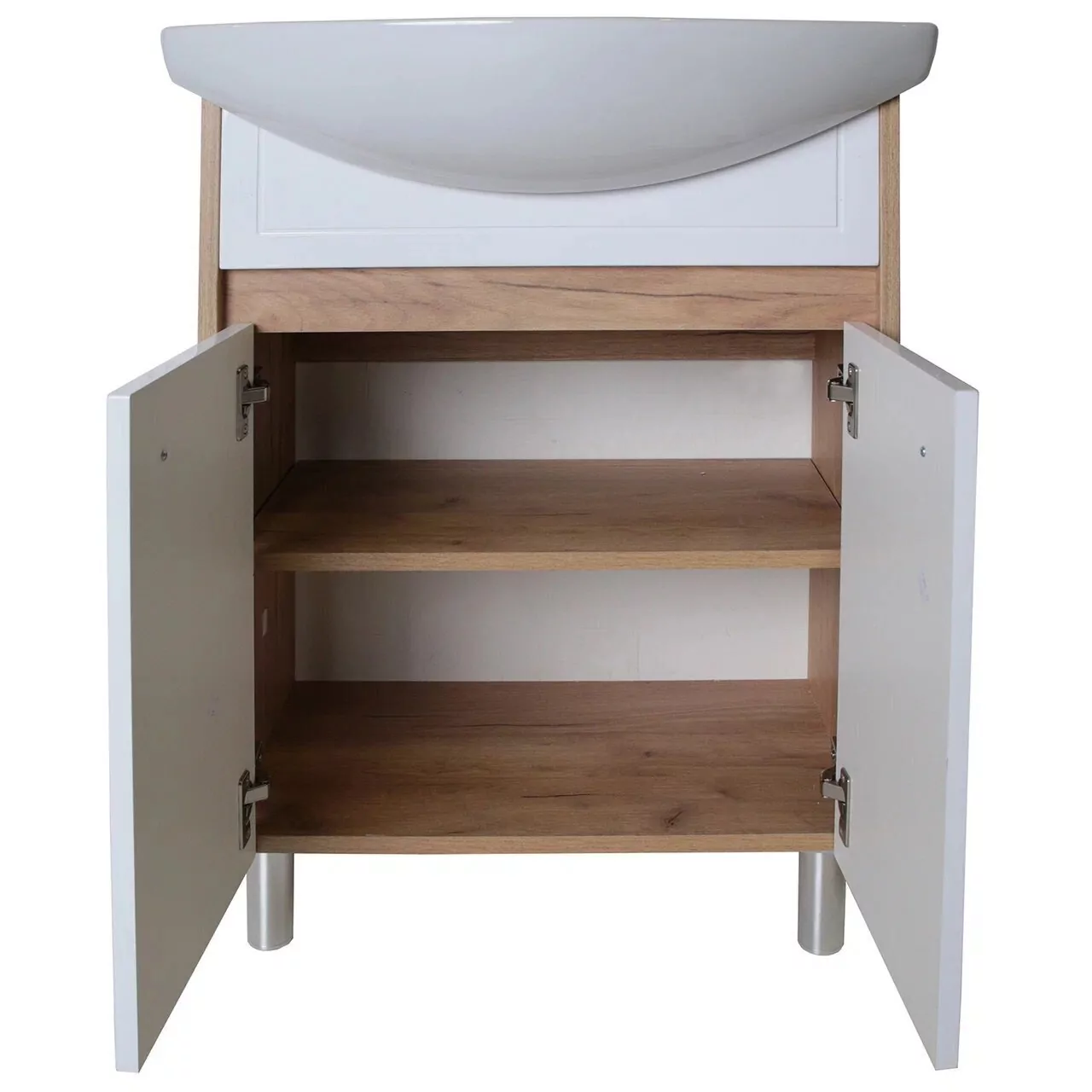 Тумба напольная Асб-мебель Альпина 60 с раковиной Балтика 60, белый/дуб золотой