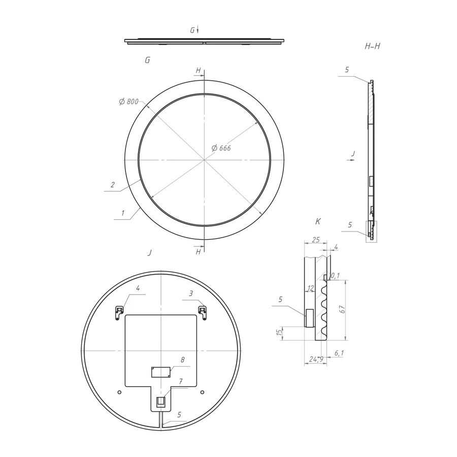 Зеркало с подсветкой La Fenice Terra Grigio 80, серо-зелёное