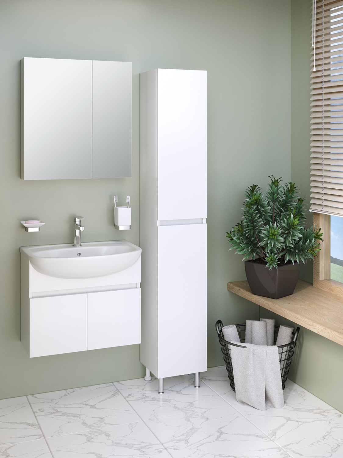 Тумба подвесная Runo Лада 60 белый с раковиной Уют 60