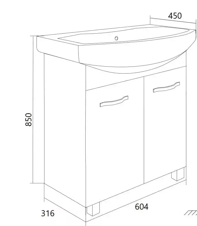 Тумба напольная 1Marka Вита 65Н с раковиной Балтика 65, 2 двери, белый от магазина Vanna-Vanna.ru!