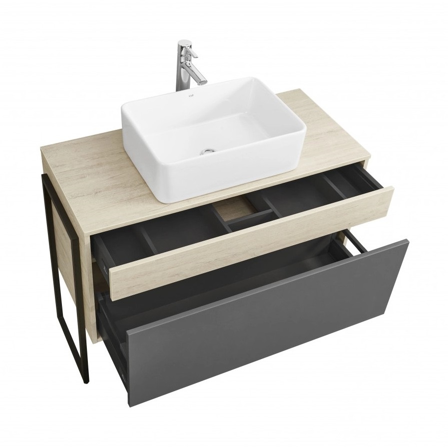Тумба подвесная Aquaton Лофт Урбан 100 с раковиной MILA 35х50, серый графит, дуб орегон