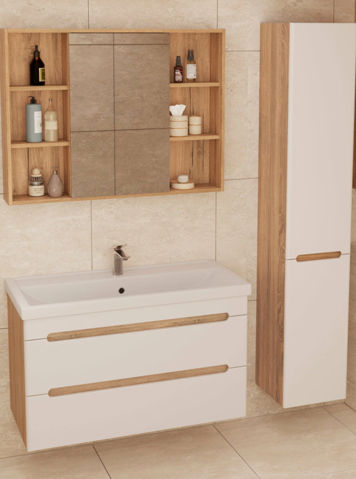 Тумба подвесная SanStar Diva 100 с раковиной Фостер 100белый, дуб вотан