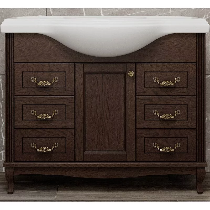 Тумба напольная ValenHouse Эллина 105/2 с раковиной Классик 105, 1 дверь, 6 ящиков, кальяри, бронза