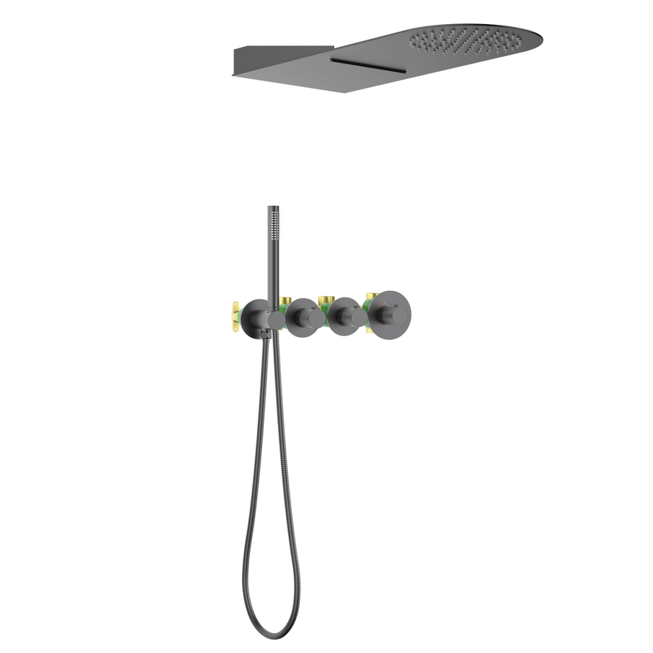 Душевая система встроенная с термостатом Timo Saona SX-2350/18SM черное золото