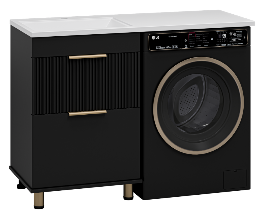 Тумба с раковиной Brevita Enfida 60 под стиральную машину, с раковиной Эстет Даллас 120 L, черный