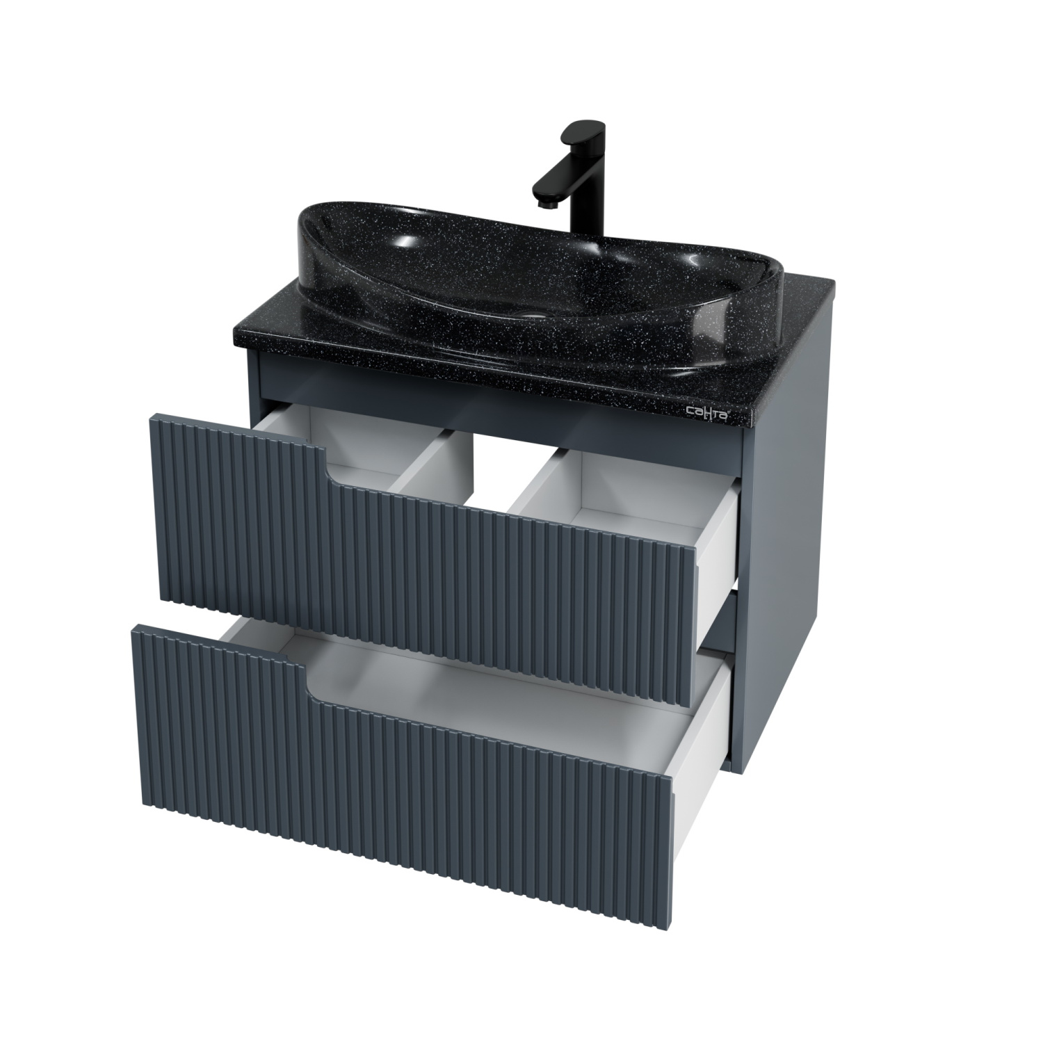 Тумба подвесная Санта Альтаир 70 с раковиной Вега 70, 2 ящика, графит матовый