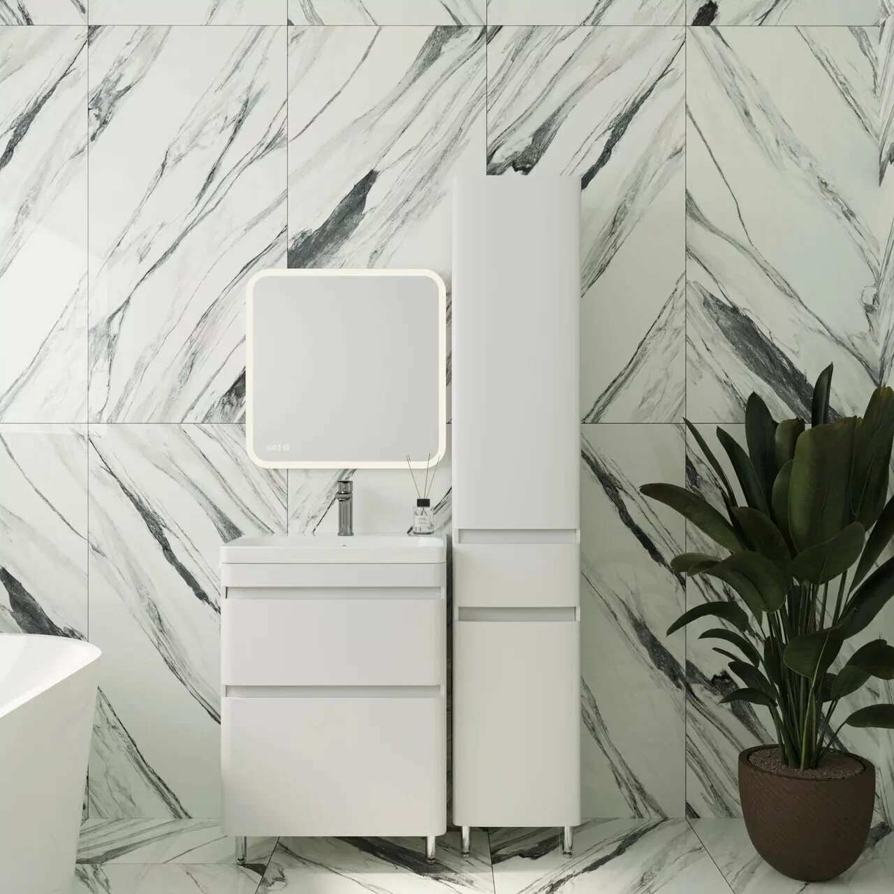 Тумба напольная Style Line Атлантика 60 Plus Люкс с раковиной Атлантика 60, антискрейч, белый матовый