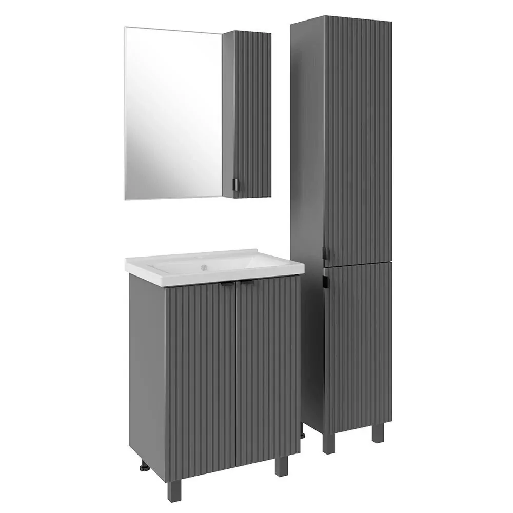 Тумба напольная Асб-мебель Дора 60 с раковиной Миранда 60, серый